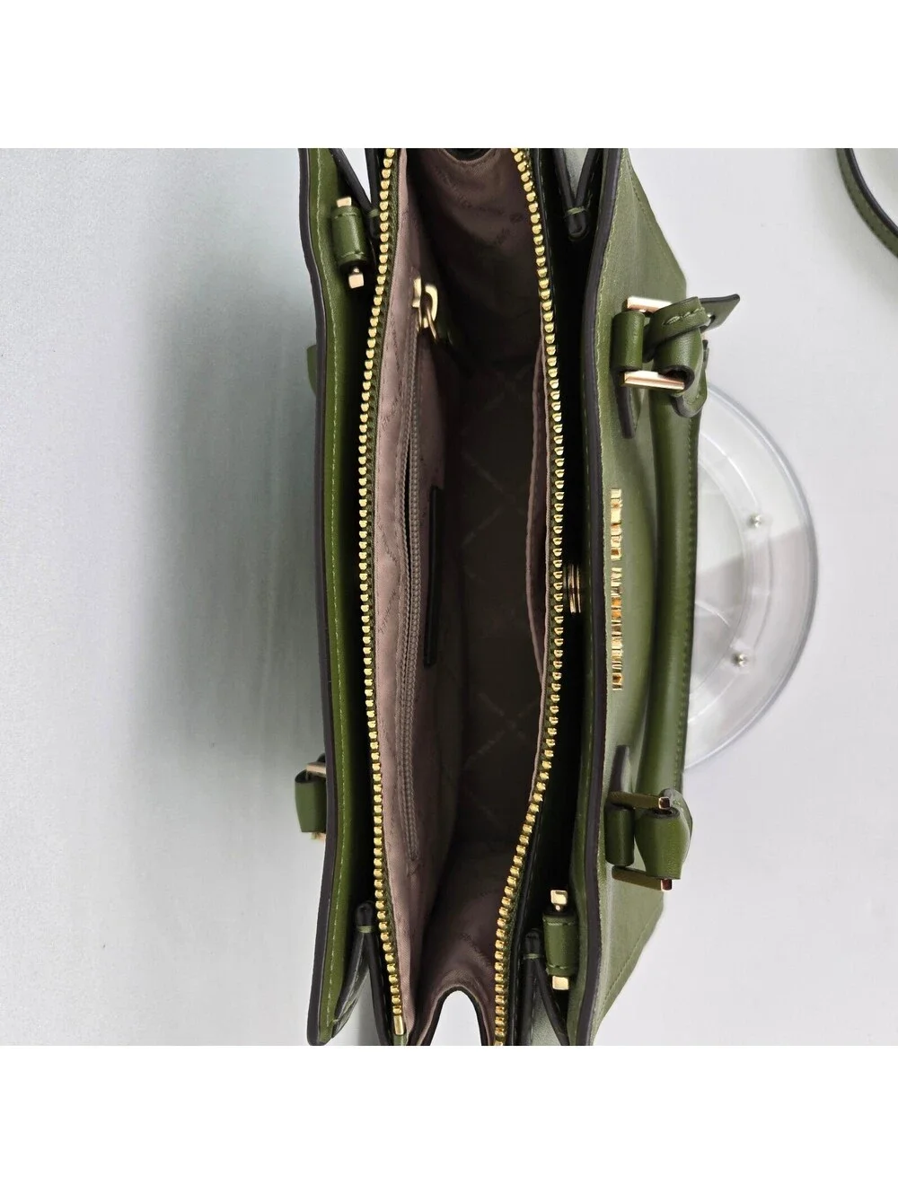 Michael Kors Olive Green Saffiano Leather Satchel Handbag with Detachable Strap